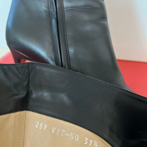 Valentino Gravani Leather Black Bow Italy tall Boots Italy Size 37.5 37 1/2 - Picture 6 of 13